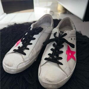 Golden Goose White Sneakers with Pink Star